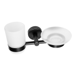 Stainless steel holder for glass and soap, black matt finish