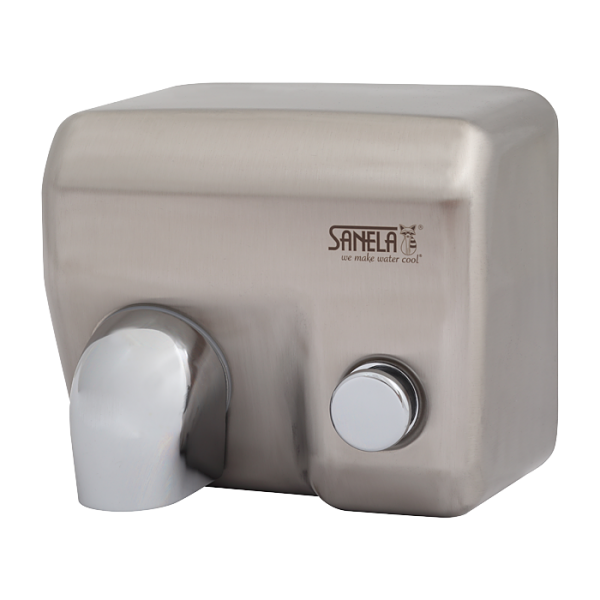 Mechanical wall mounted hand dryer with stainless steel brushed cover and push button