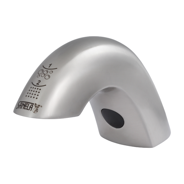 Washbasin tap for hot and cold water with integrated soap dispenser, 1 l soap canister, 230 V AC