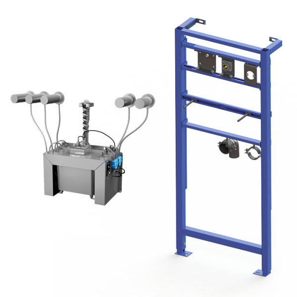 Set of 5 pcs. automatic stainless steel wall hung soap dispensers, 6 l central soap canister, mounting frame SLR 24 included, 230 V AC