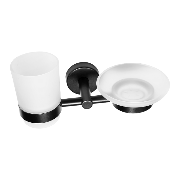 Stainless steel holder for glass and soap, black matt finish