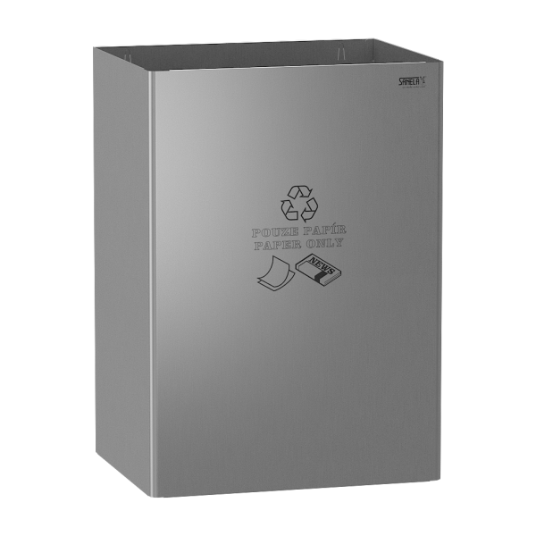 Stainless steel waste bin, legend PAPER ONLY