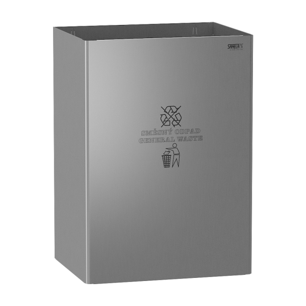 Stainless steel waste bin, legend GENERAL WASTE