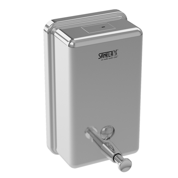 Stainless steel liquid soap dispenser, volume 1,2 l, polished, inner plastic container