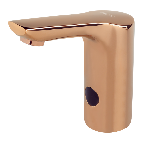Automatic washbasin tap for cold and hot water, ROSE GOLD, 6 V