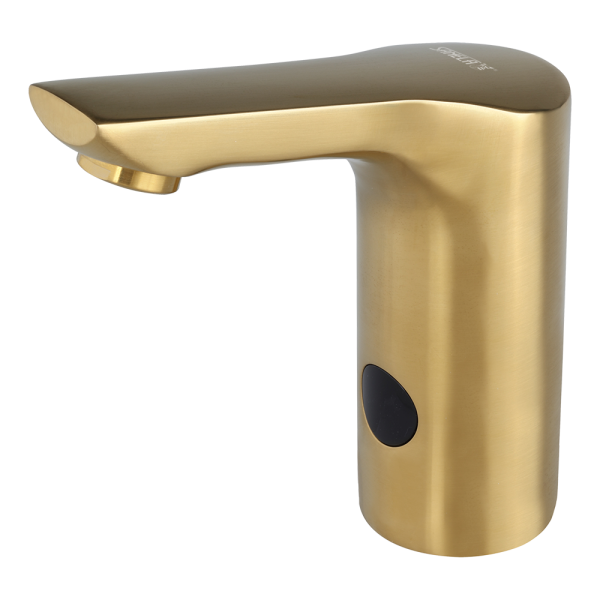 Automatic washbasin tap for cold and hot water, GOLD MATT, 6 V